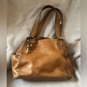 Fossil Light Brown Genuine Leather Satchel Handbag